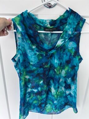 Jones New York Blue & Green Sleeveless Cowl Neck Camisole